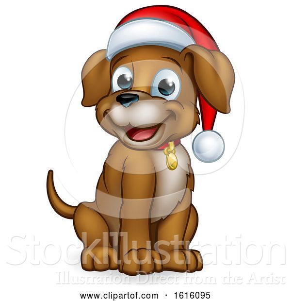Vector Illustration of Cartoon Pet Dog in Christmas Santa Claus Hat