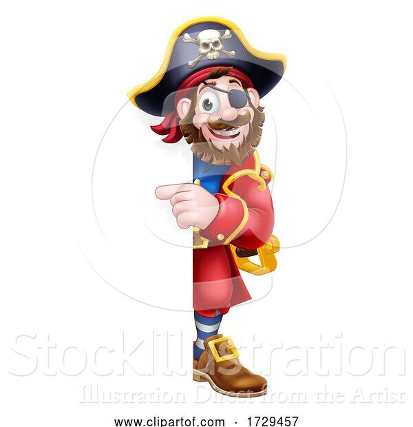 Vector Illustration of Cartoon Pirate Captain Peeking Background Sign