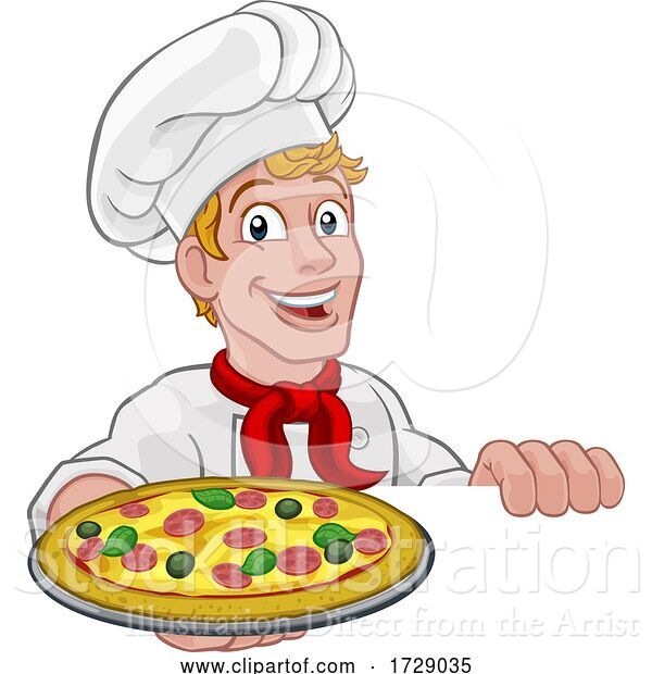 Vector Illustration of Cartoon Pizza Chef Cartoon