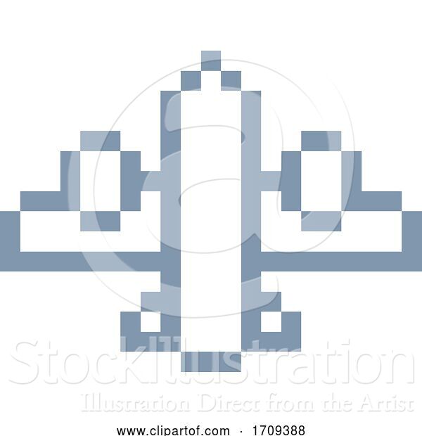 Vector Illustration of Cartoon Plane Airplane Aeroplane Pixel Video Game Art Icon