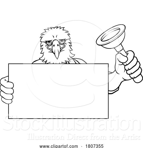 Vector Illustration of Cartoon Plumber Eagle Plunger Plumbing Mascot