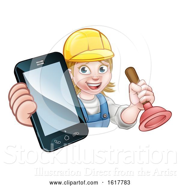 Vector Illustration of Cartoon Plumber Handyman Phone Concept