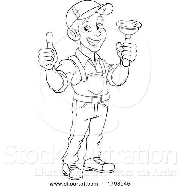 Vector Illustration of Cartoon Plumber Plunger Tool Plumbing Guy Handyman