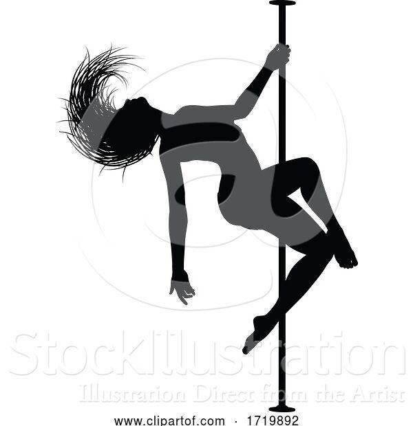 Vector Illustration of Cartoon Pole Dancing Lady Silhouette