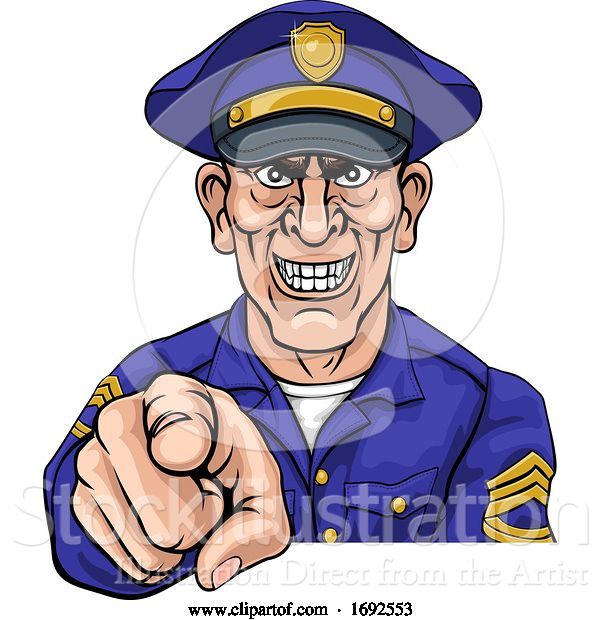 Vector Illustration of Cartoon Policeman Mean Police Officer Ponting Cartoon