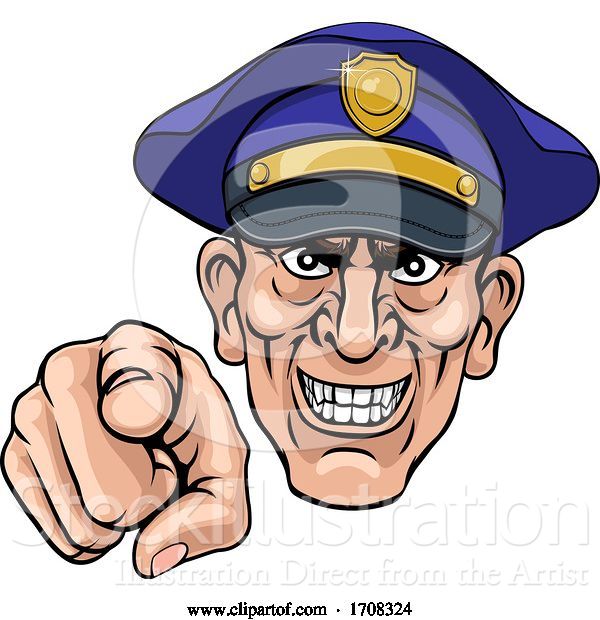 Vector Illustration of Cartoon Policeman Mean Police Officer Ponting Cartoon