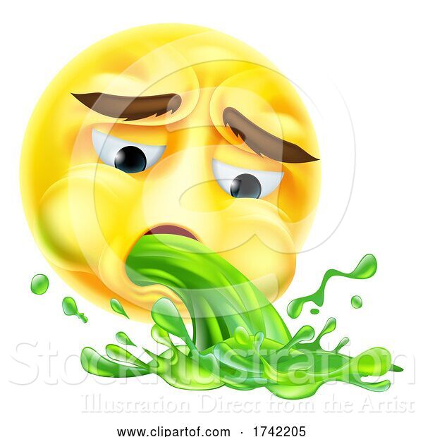 Vector Illustration of Cartoon Puking Vomiting Sick Emoticon Face Icon