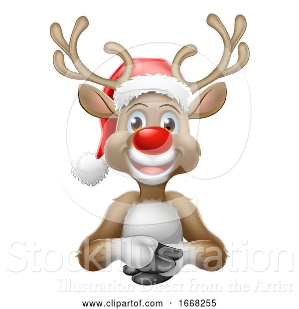 Vector Illustration of Cartoon Reindeer in Christmas Santa Hat Cartoon
