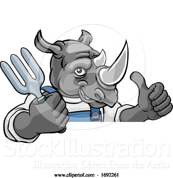 Vector Illustration of Cartoon Rhino Gardener Gardening Animal Mascot