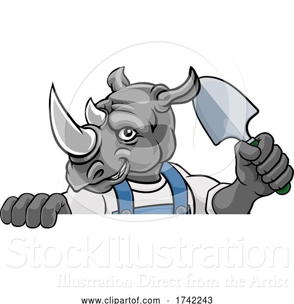 Vector Illustration of Cartoon Rhino Gardener Gardening Animal Mascot