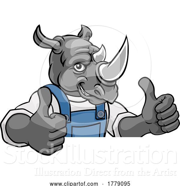 Vector Illustration of Cartoon Rhino Mascot Plumber Mechanic Handyman Worker