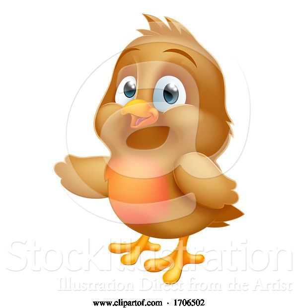 Vector Illustration of Cartoon Robin Christmas Baby Bird Pointing