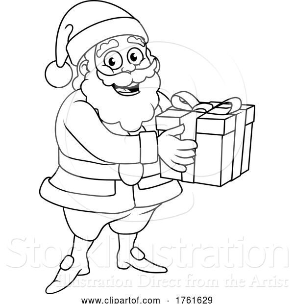 Vector Illustration of Cartoon Santa Claus Holding Gift Present Christmas Cartoon