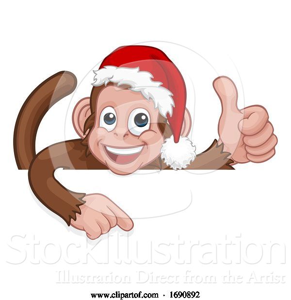 Vector Illustration of Cartoon Santa Hat Christmas Monkey Character