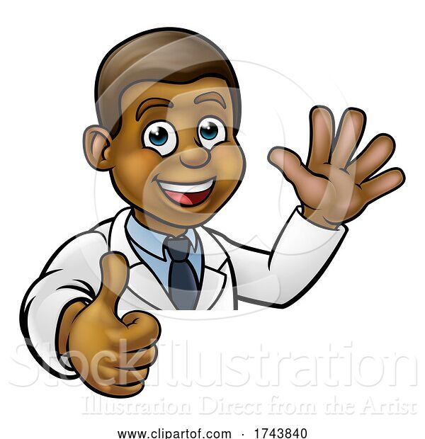 Vector Illustration of Cartoon Scientist Character Thumbs up Sign