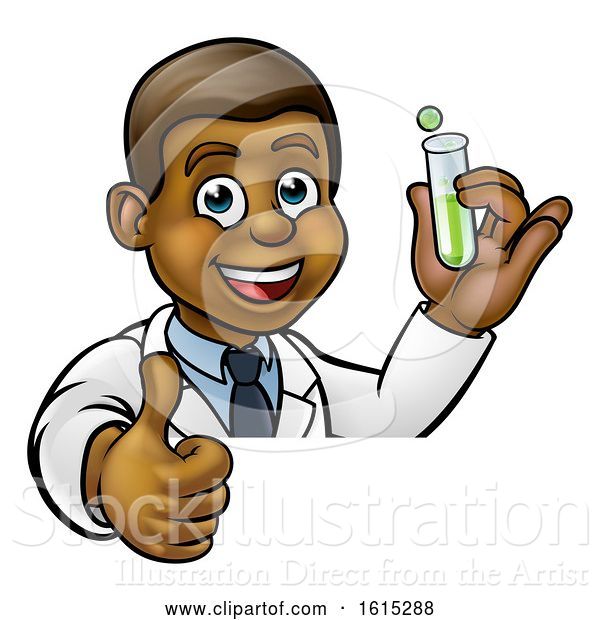 Vector Illustration of Cartoon Scientist Holding Test Tube Sign