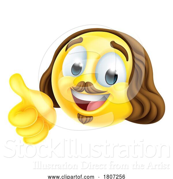 Vector Illustration of Cartoon Shakespeare Poet Emoticon Emoji Face Icon
