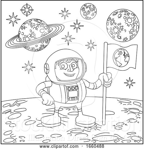 Vector Illustration of Cartoon Space Scene Astronaut on Moon
