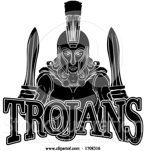 Vector Illustration of Cartoon Spartan Trojan Female Warrior Gladiator Lady