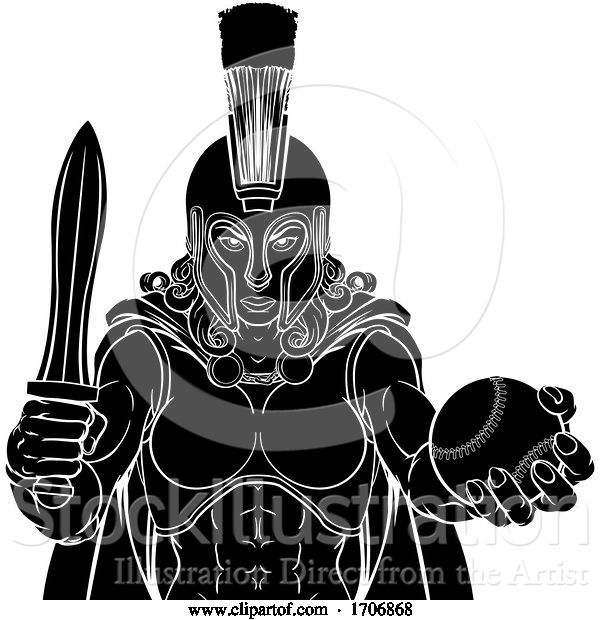 Vector Illustration of Cartoon Spartan Trojan Gladiator Baseball Warrior Lady