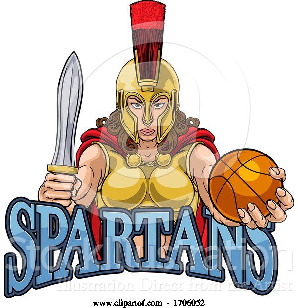 Vector Illustration of Cartoon Spartan Trojan Gladiator Basketball Warrior Lady