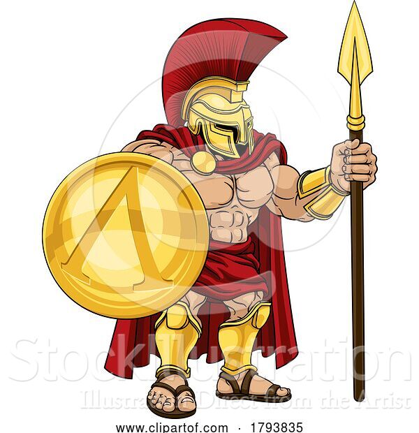 Vector Illustration of Cartoon Spartan Warrior Roman Gladiator or Trojan Cartoon