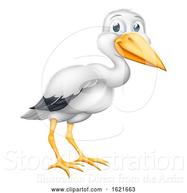 Vector Illustration of Cartoon Stork Pregnancy Myth Bird with New Baby