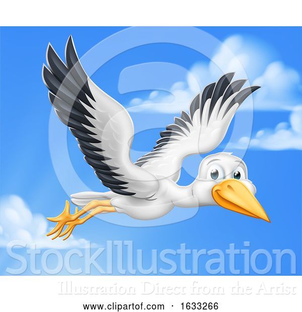 Vector Illustration of Cartoon Stork Pregnancy Myth Bird with New Baby