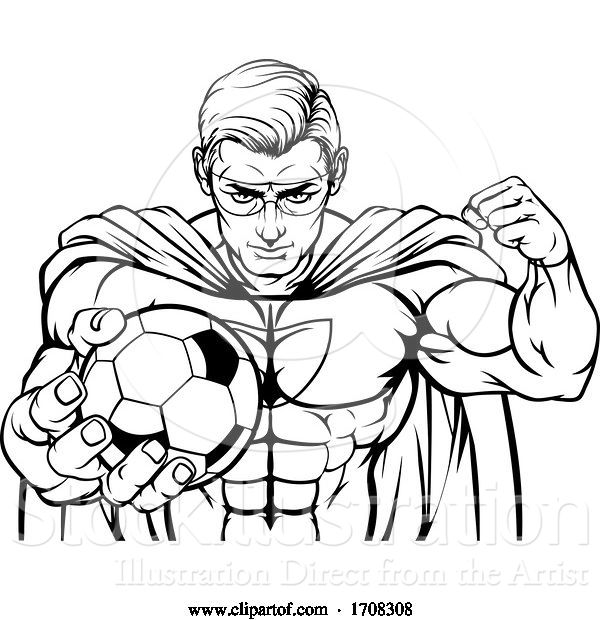 Vector Illustration of Cartoon Superhero Holding Soccer Ball Sports Mascot