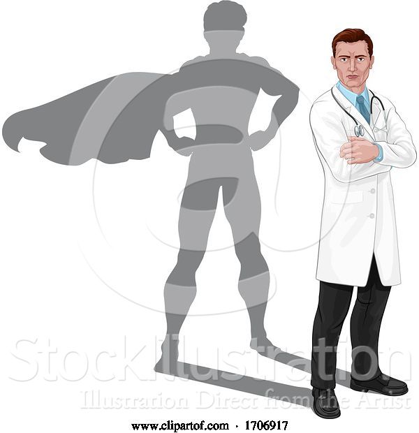 Vector Illustration of Cartoon Superhero Shadow Super Hero Doctor Concept