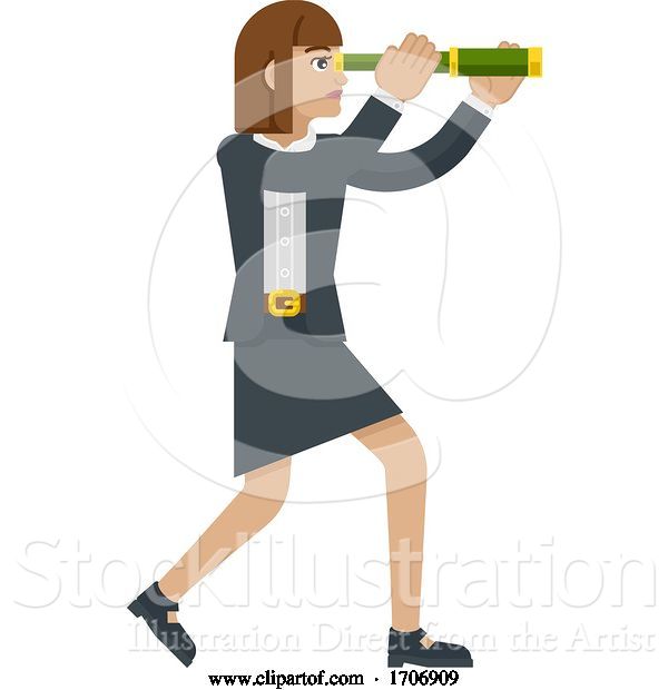 Vector Illustration of Cartoon Telescope Spyglass Lady Business Concept