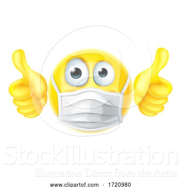 Vector Illustration of Cartoon Thumbs up Emoticon Emoji PPE Mask Face Icon