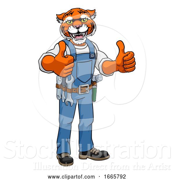 Vector Illustration of Cartoon Tiger Construction Mascot Handyman