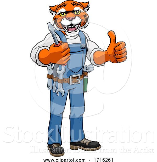 Vector Illustration of Cartoon Tiger Electrician Handyman Holding Screwdriver
