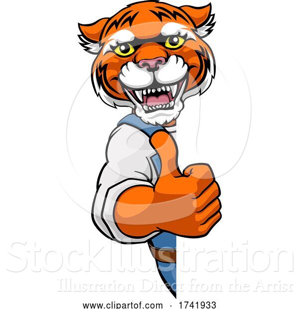 Vector Illustration of Cartoon Tiger Mascot Decorator Gardener Handyman Worker