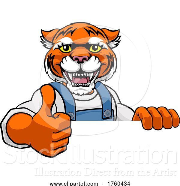 Vector Illustration of Cartoon Tiger Mascot Plumber Mechanic Handyman Worker