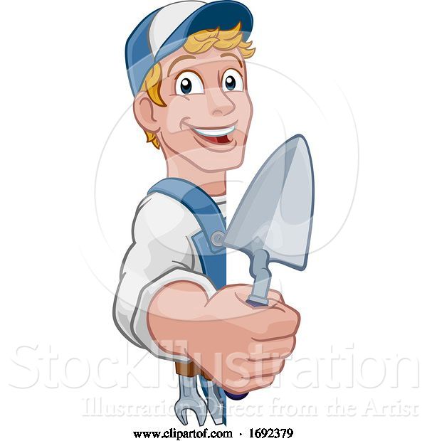 Vector Illustration of Cartoon Trowel Construction Site Builder Handyman