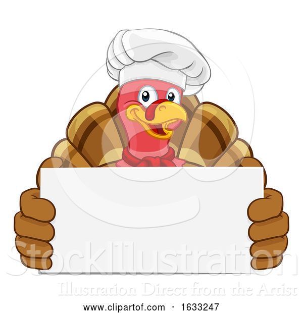 Vector Illustration of Cartoon Turkey Chef Thanksgiving or Christmas Cartoon