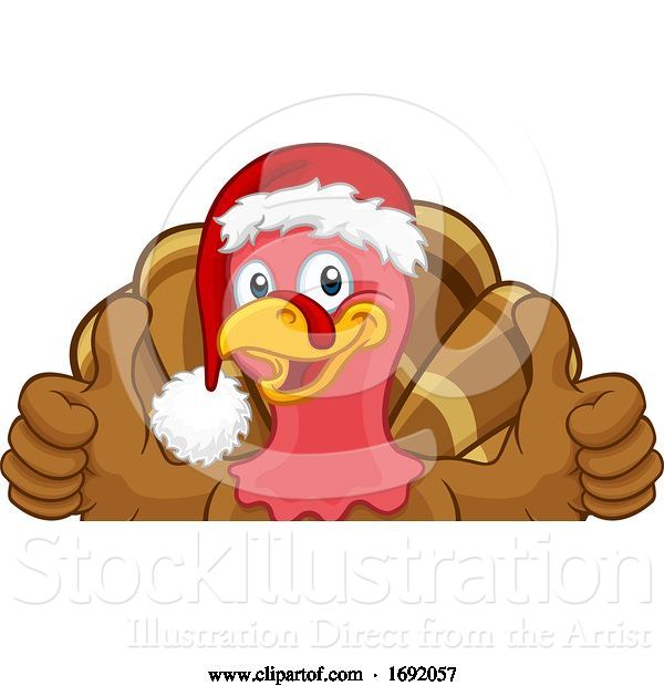 Vector Illustration of Cartoon Turkey in Santa Hat Christmas Thanksgiving Cartoon