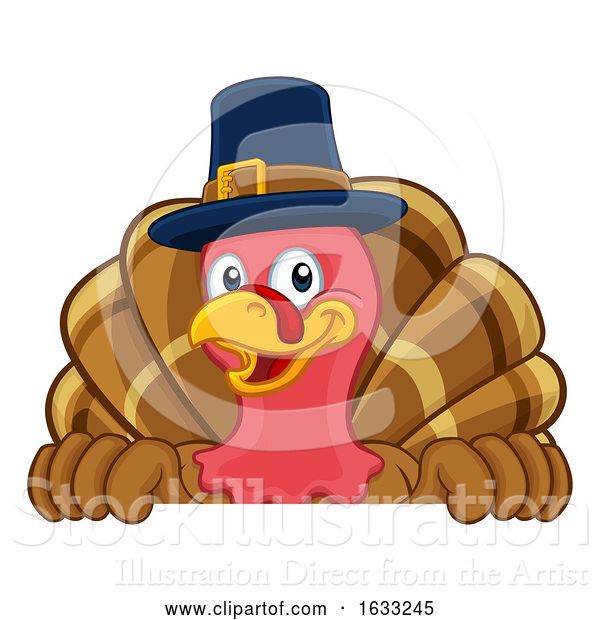 Vector Illustration of Cartoon Turkey Pilgrim Hat Thanksgiving Character