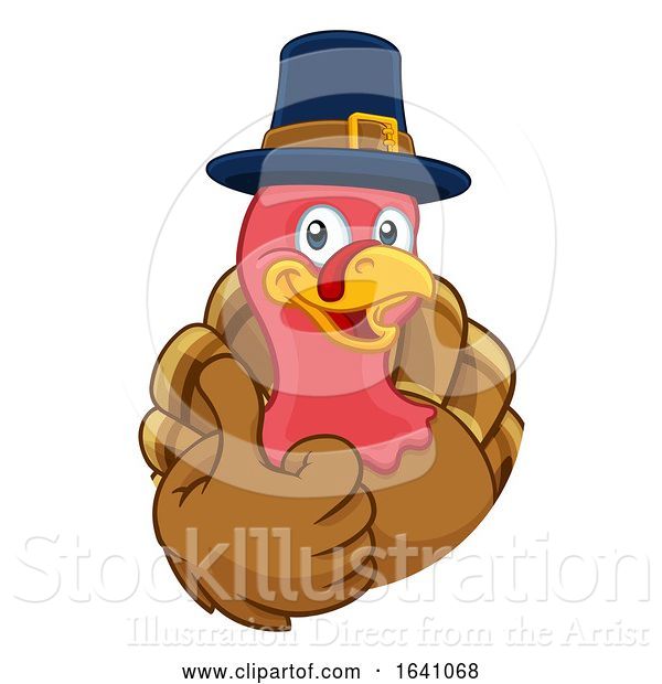 Vector Illustration of Cartoon Turkey Pilgrim Hat Thanksgiving Character