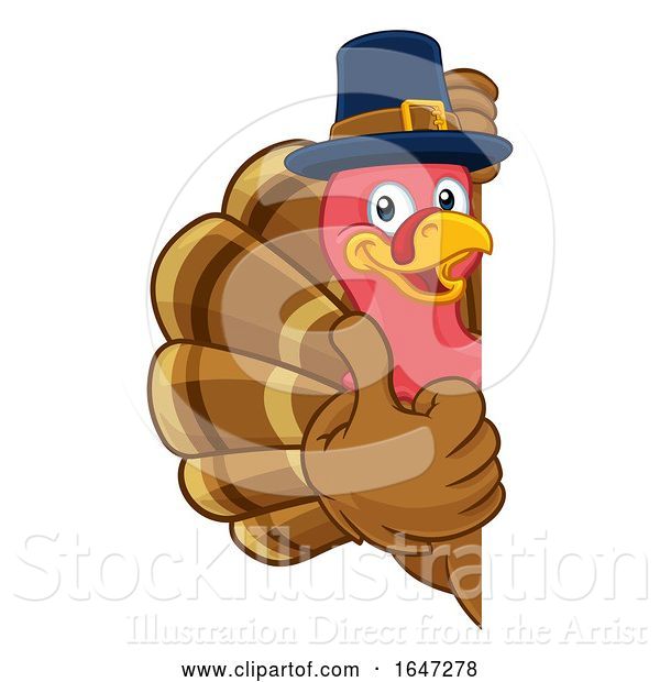 Vector Illustration of Cartoon Turkey Pilgrim Hat Thanksgiving Character