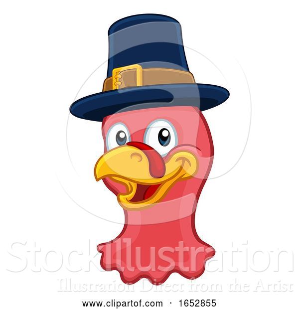 Vector Illustration of Cartoon Turkey Pilgrim Hat Thanksgiving Character