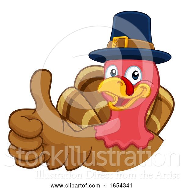 Vector Illustration of Cartoon Turkey Pilgrim Hat Thanksgiving Character