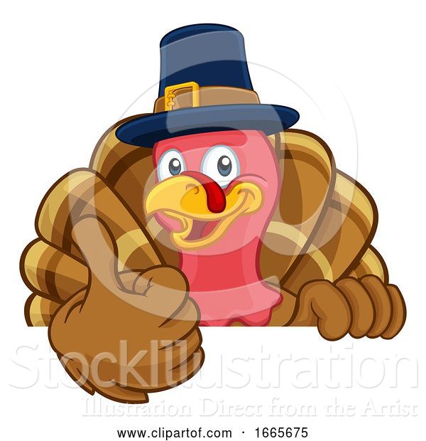 Vector Illustration of Cartoon Turkey Pilgrim Hat Thanksgiving Character