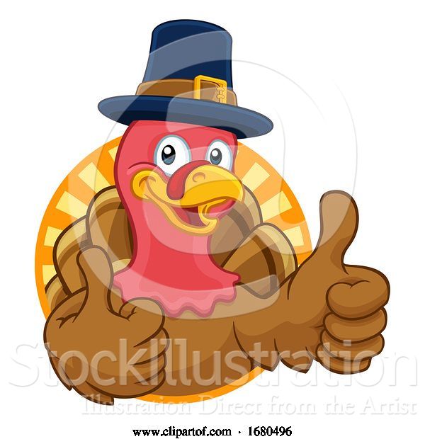 Vector Illustration of Cartoon Turkey Pilgrim Hat Thanksgiving Character