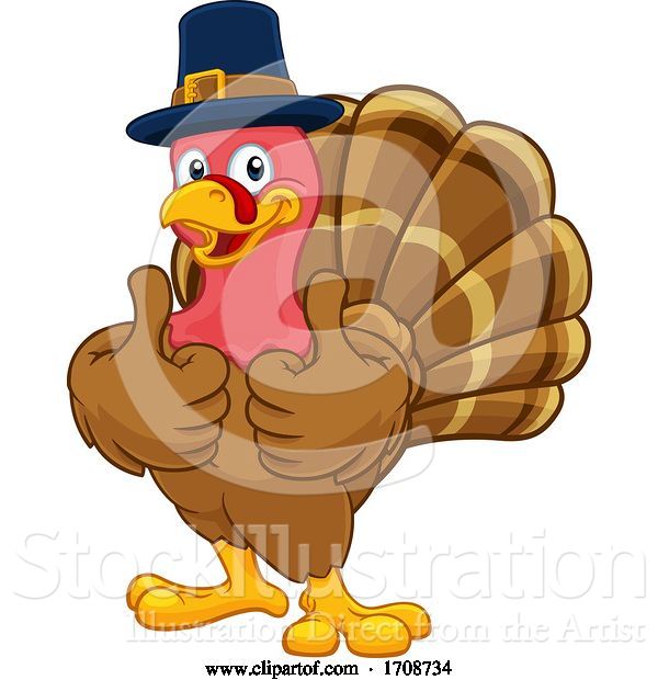 Vector Illustration of Cartoon Turkey Pilgrim Hat Thanksgiving Character