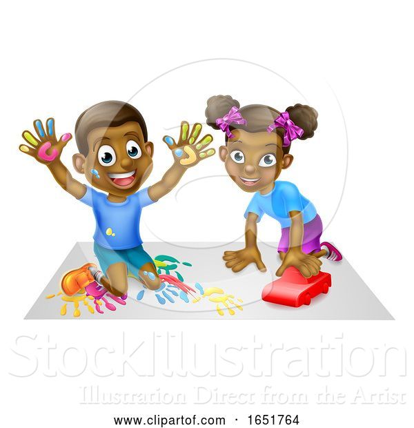 Vector Illustration of Cartoon Two Children Playing