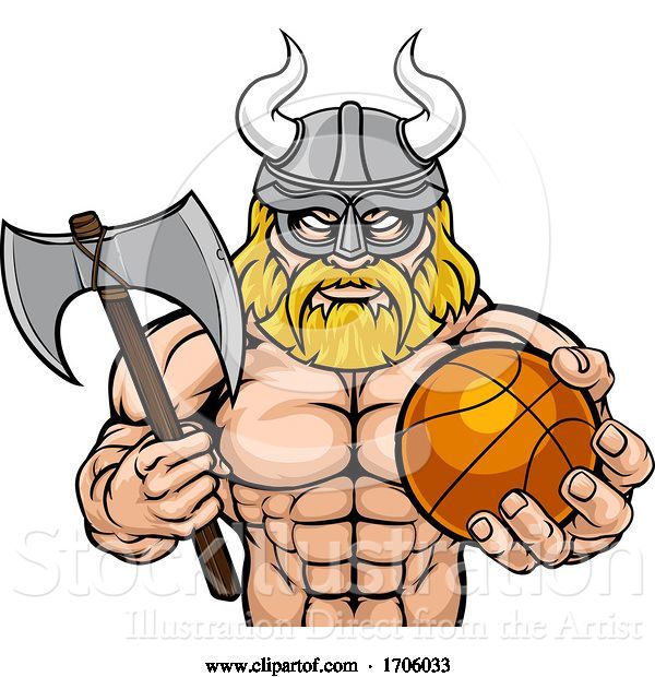 Vector Illustration of Cartoon Viking Basketball Sports Mascot