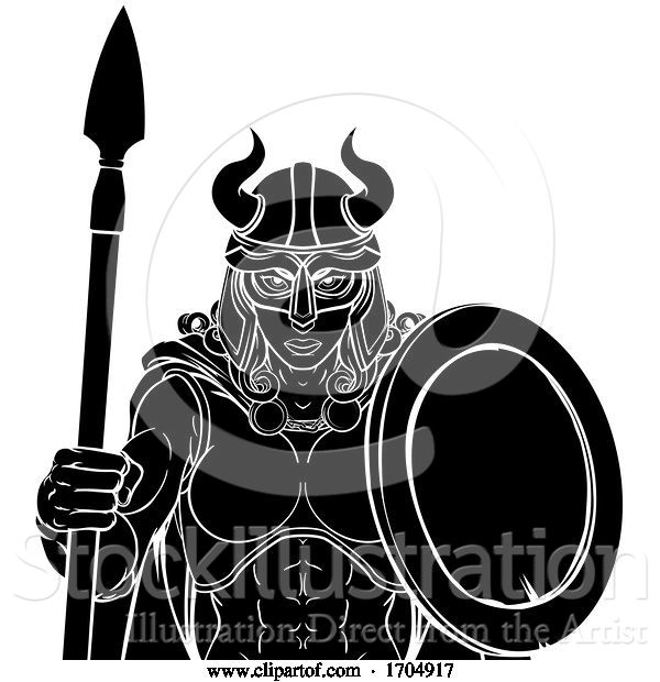 Vector Illustration of Cartoon Viking Female Gladiator Warrior Lady Team Mascot